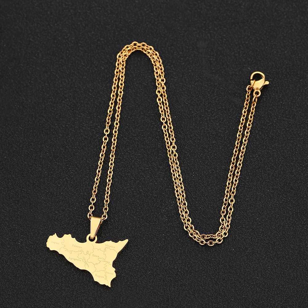 Italy Sicily Map Cities Name Pendant Necklace Stainless Steel For Women Men Gold Silver Color Fashion Italian Sicily Jewelry W250618