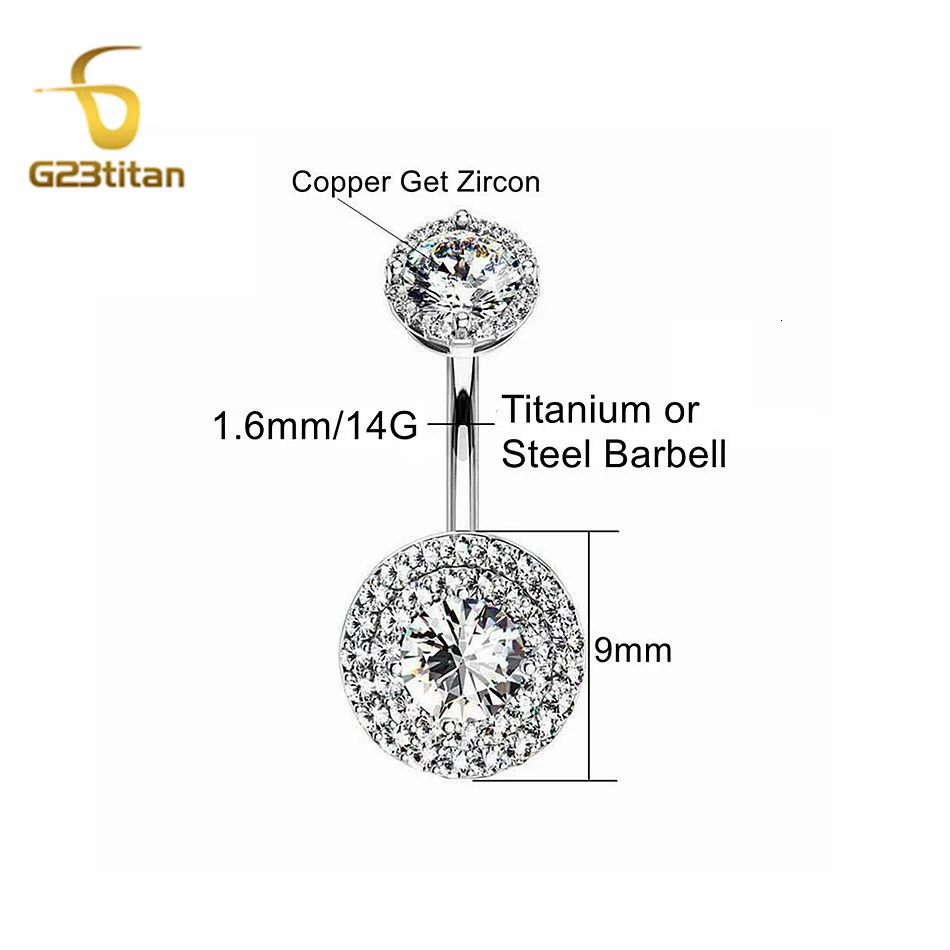 Simple Zircons Round Belly Button Ring 6-16mm Length G23 Curved Barbell Silver Color Ombligo Jewelry 14G Navel Piercing 250617