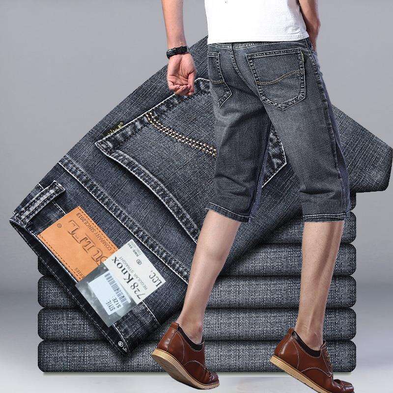 Summer New Denim Loose Straight Casual Versatile Men's Elastic Thin Five-Point Shorts Half-Length Breeches B5