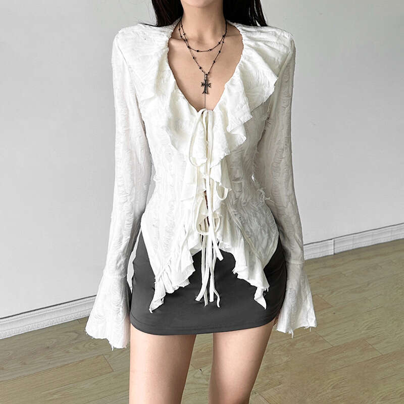 Autumn New Women's Solid Color Sexy Long Sleeve V-Neck Knitted Fringe Jacket B5