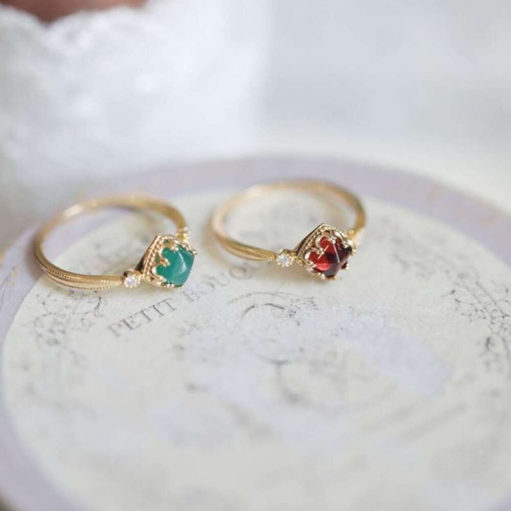 Grenade Drunken Encounter Natural Same Style Green Chalcedony Red Pomegranate Tower Top Sugar Bag Mountain Light Luxury Ring