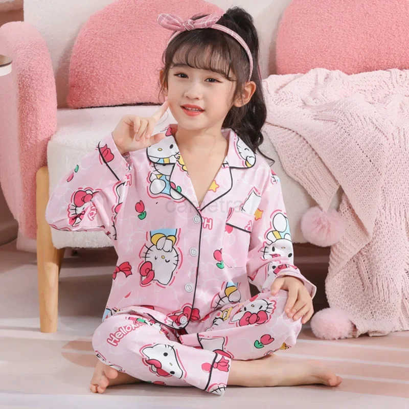 Sanrio Spring Autumn Children Pajama Girl Sleepwear Miniso Kawaii Anime Kuromi My Melody Cinnamoroll Kids Pajamas Boy Home Clothes XJ250618XJ250618