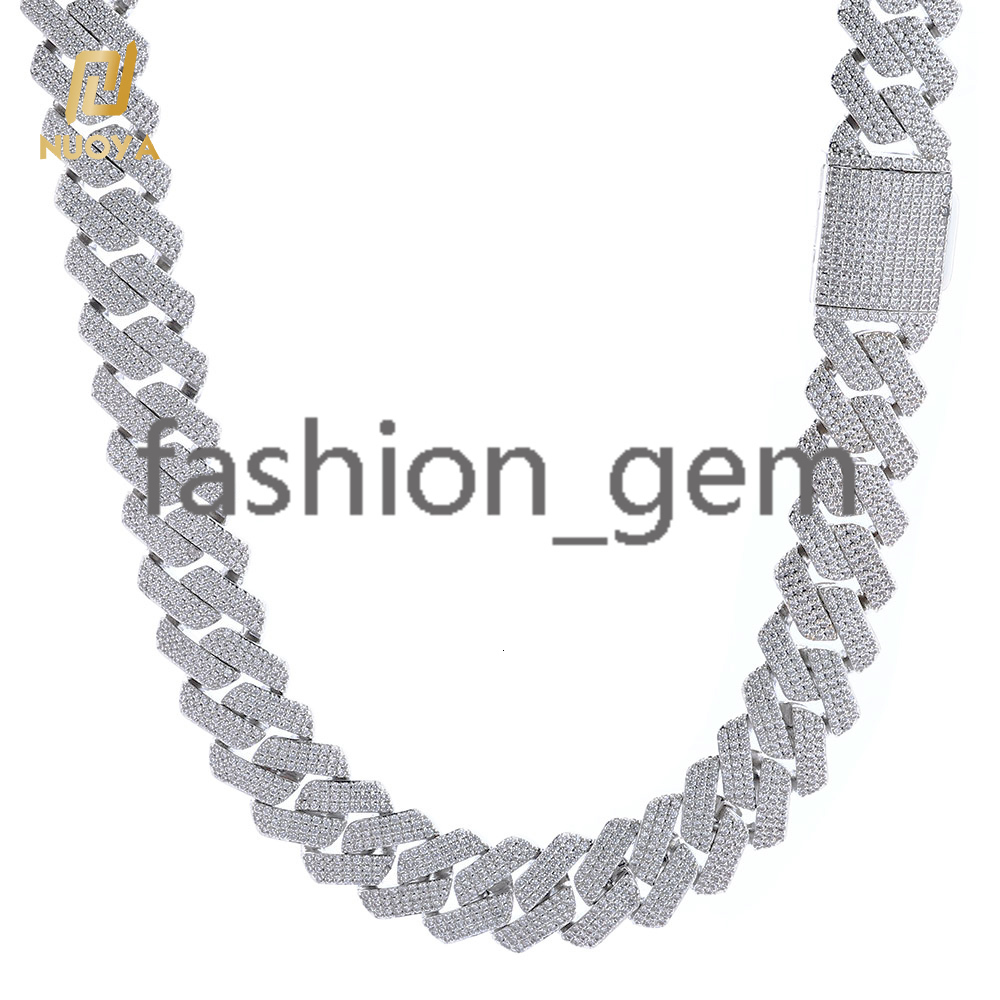 20mm Bling Diamond Box Clasp Cuban Chain for Men Silver Plated moissanite Stone Cuban Necklace Womens Hip Hop Jewelry Wholesale