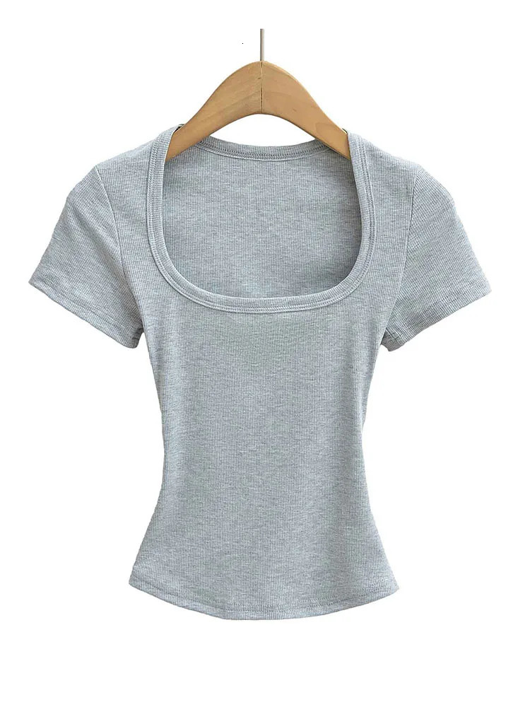 Summer square neck high elasticity crop top womens short sleeved sexy top slim fit pullover base shirt 250618