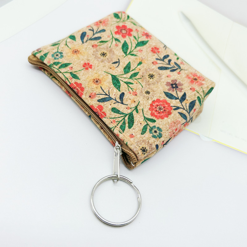 DHL100pcs Coin Purses Women Cork Leather Ball Flower Printing Zipper Short Wallet Mix Color