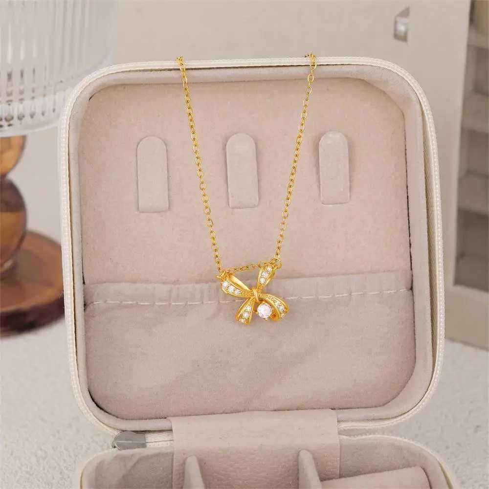 Delicate Butterfly Bowknot Pendant Necklace for Women 18K Gold Plated Waterproof CZ Zircon Bow Knot Choker Fashion Jewelry 2025 W250618