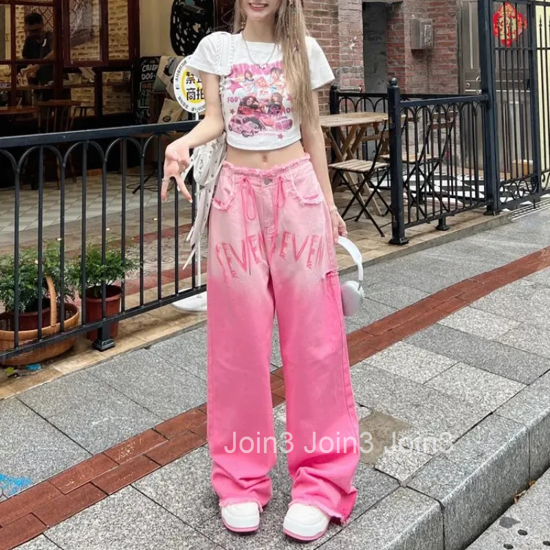 Loosefit Wide Leg Womens Jeans Pink Z Xxl Retro Fashion Trousers Casual Wholesale Top Selling Stretched Cowboy Pants for Woman