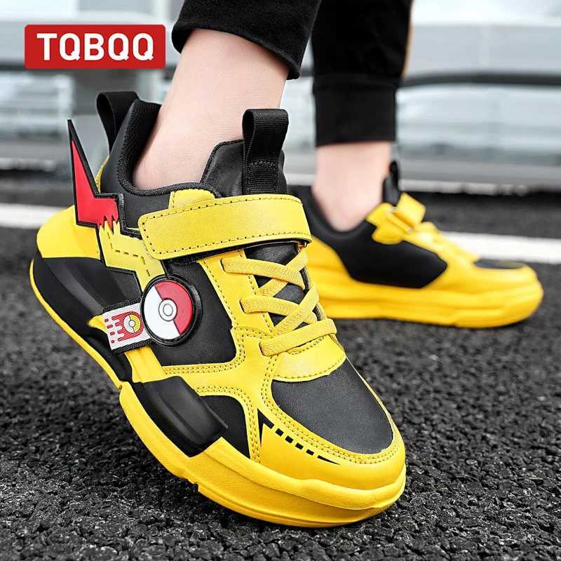 Kids Waterproof Leather Fashion Sneakers Boy and Girl Cute Sports Shoes Childrens Street Casual Walking Shoes - Yellow Z250618