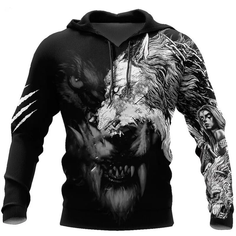 Fenrir Wolf Graphic 3D Fully Printed Unisex Luxury Hoodie Sweatshirt Street Pullover Casual Jacket Essentials Sportswear