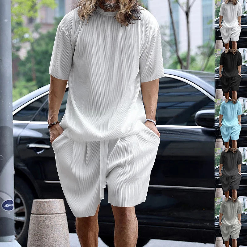 Summer European-style Fashion Suit For Mens Loose Plus Size Breathable Comfortable Short Sleeve Shorts Two-piece Set 250617
