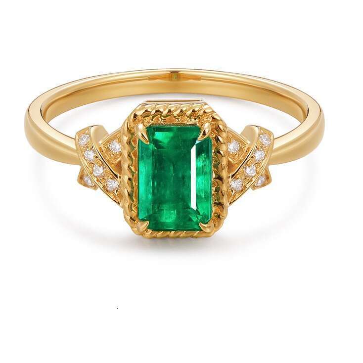 Natural Emerald Inlaid Gemstone Women's Jewelry Colorful Same Style Light Luxury Versatile Ring