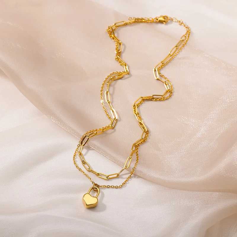316L Stainless Steel Multilayer Heart Necklace For Women Girls Goth Gold Color Clavicle Chain Charm Choker Jewelry Birthday Gift W250618