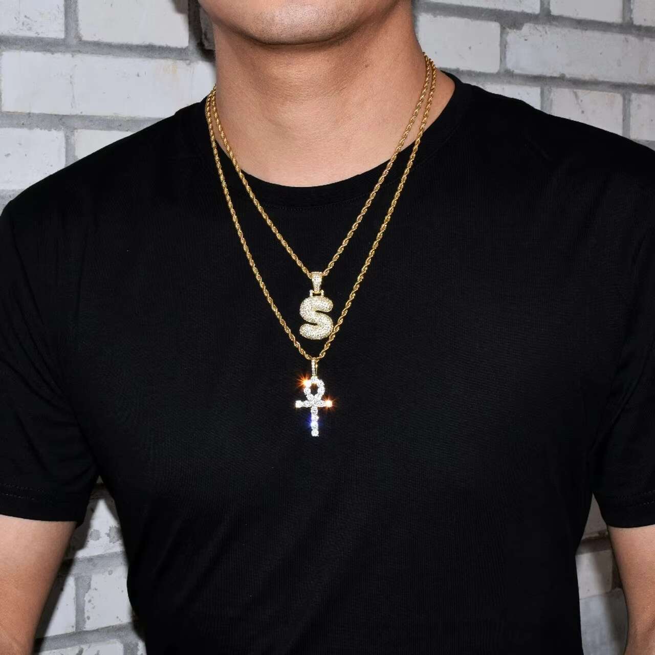 New Trend 22k Gold Silver Egyptian Ankh Cross Pendant Inspired by African Culture with Moissanite Cuban Chain Necklace