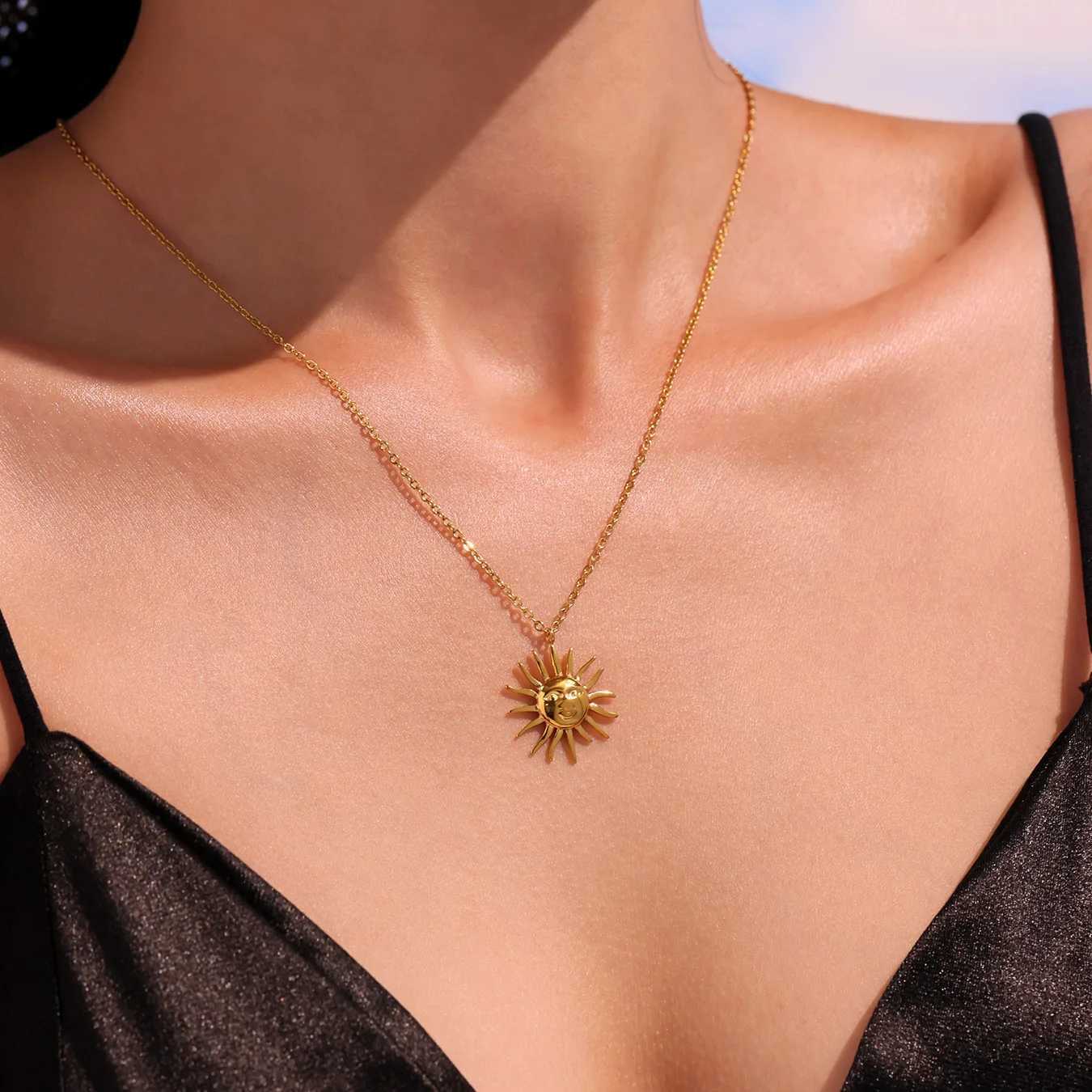 316 Stainless Steel Necklace for Women Fashion Gold Color Silver 18K Sun Pendant Necklace Female Gold-plated Chain Neck Jewelry W250618