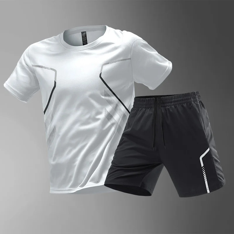 Tracksuit Suit Men Ice Silk Running Quick Dry Shirt Short Sleeve Summer Thin Shorts Fitness Training Wear Ball 250617