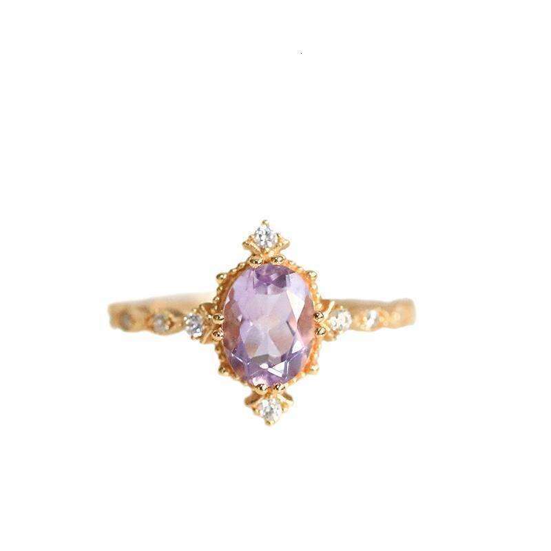 Light Luxury Style Princess for Women Amethyst Plated Inlaid Ring Simple Versatile Adjustable
