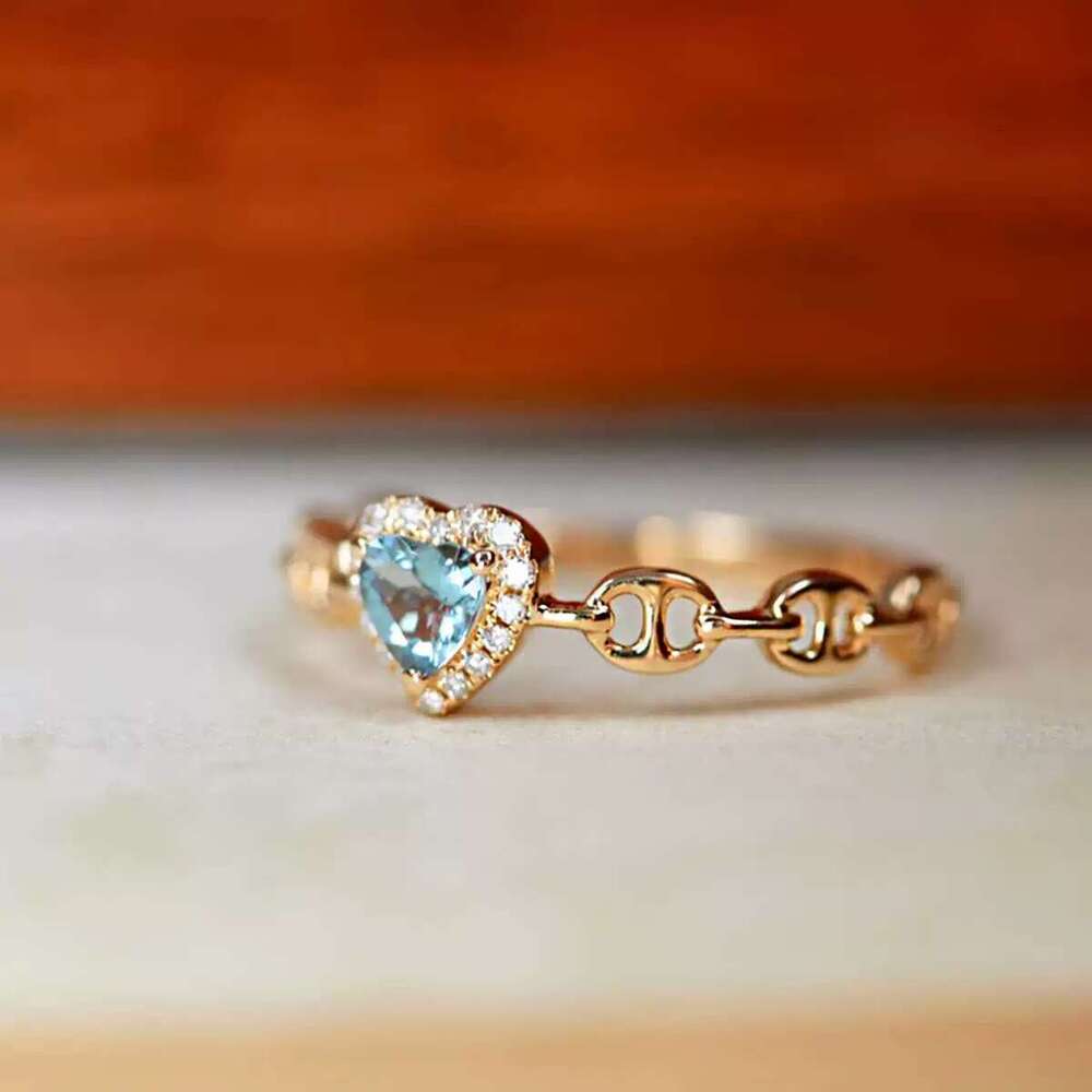 Heart-Shaped High Imitation Aquamarine Pig Nose Personality Exquisite Fashionable Temperament Versatile Light Luxury Ring