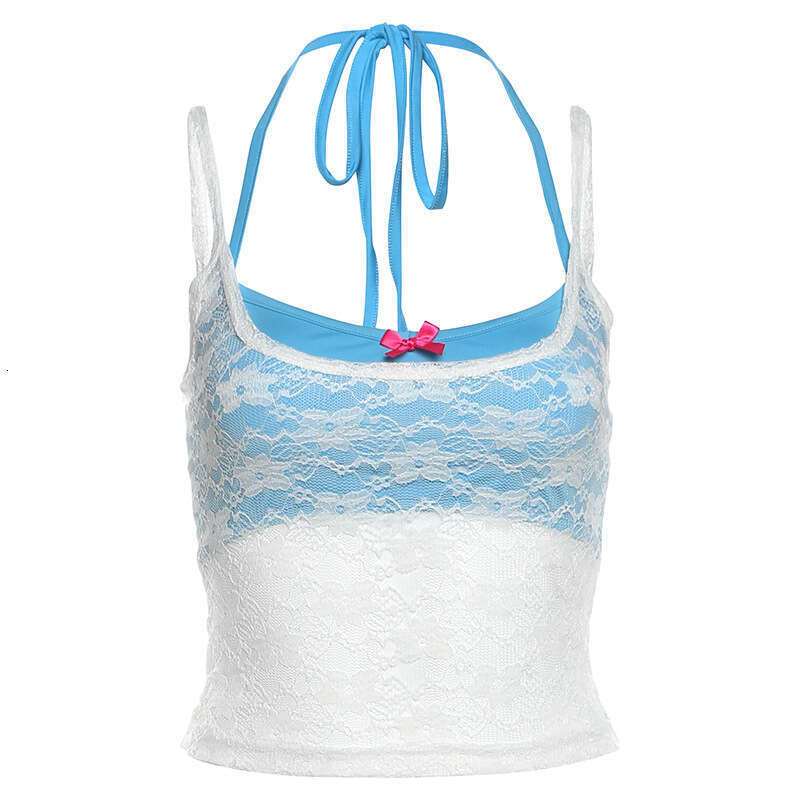 Summer New Women's Sexy Mesh Strap Solid Color Halter Neck Tube Top Two-Piece Set B5