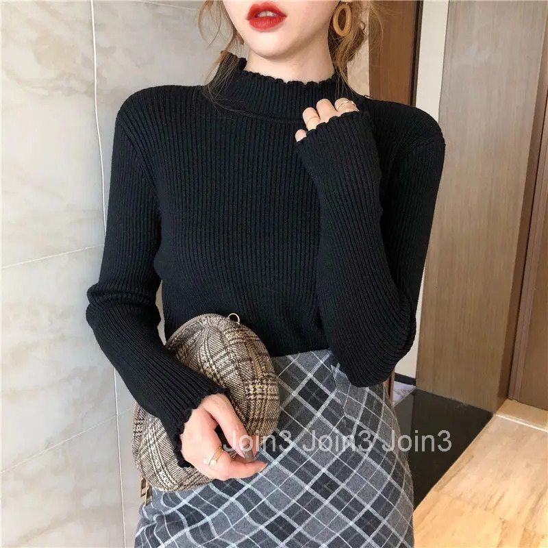 Gigh Neck Jerseys Womens Sweater Kawaii White Knit Tops for Woman Cute Turtleneck Jersey Clothing 90s Vintage Harajuku Fashion
