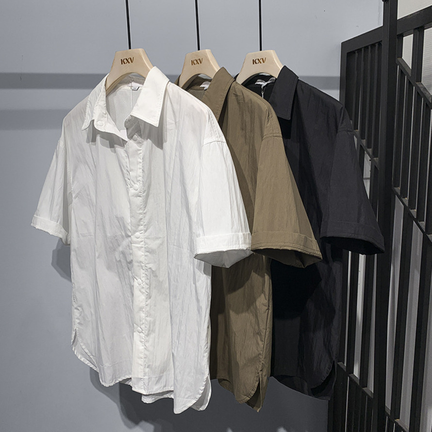 2025 shirt short-sleeved men's summer new jacket lapel trend texture loose casual plump handsome fashion shirt tide m169
