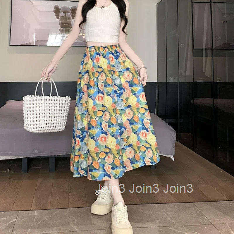 Chubby Midi Woman Skirt Floral Summer 2025 Cheap Stylish Modest New in Casual Aesthetic Vintage Trend V Y2k Skirts for Women