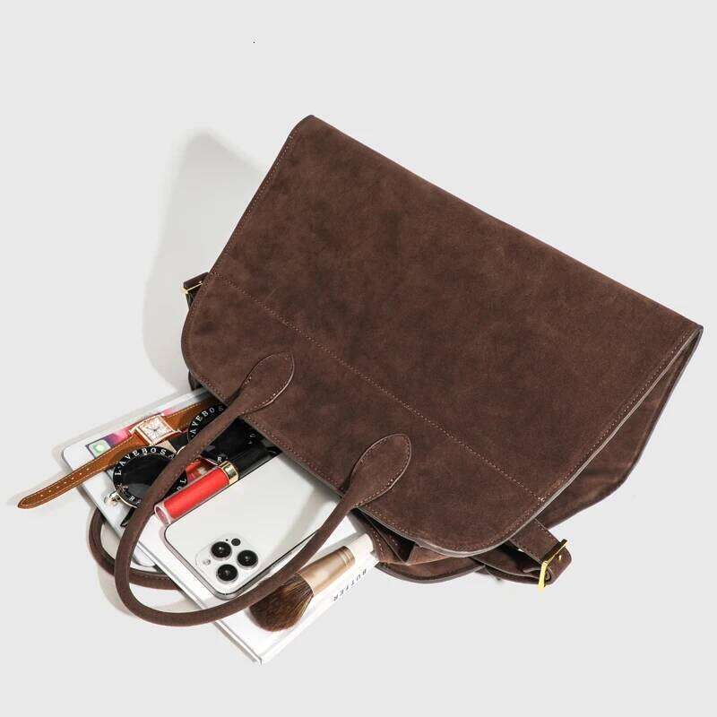 Vintage Faux Suede Tote Bag For Women Designer Handbags Purses 2024 New In PU Top Handle Large Capacity Underarm Shoulder