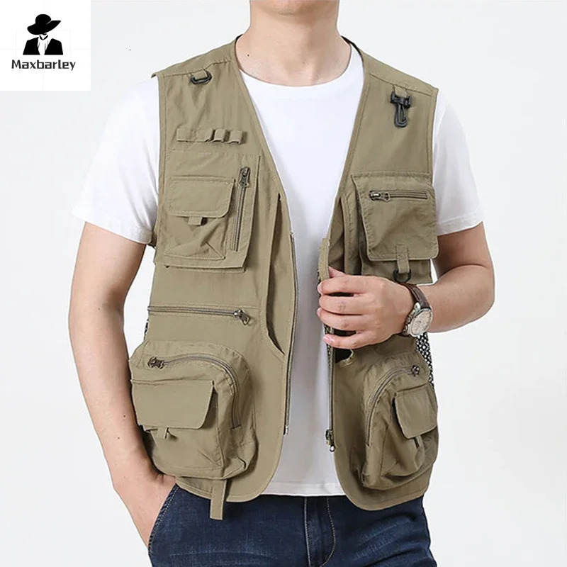 14 Pockets Summer Men Us Work Hiking Fishing Vest Mens Pographer Waistcoat Mesh Cargo Sleeveless Jacket Tool Vest 7xl 250617