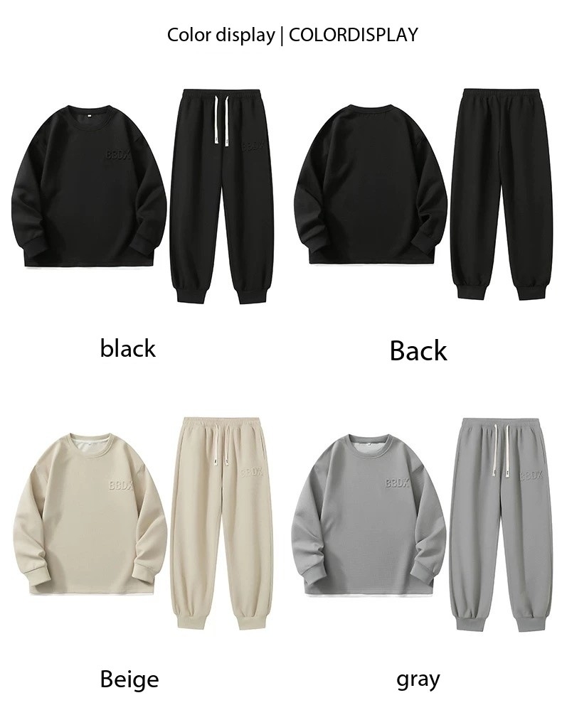 Designer 2-Piece Plus Size Men's Waffle Knit Sweatshirt Set Autumn Loose-Fit Sportswear - Oversized Casual Tracksuit