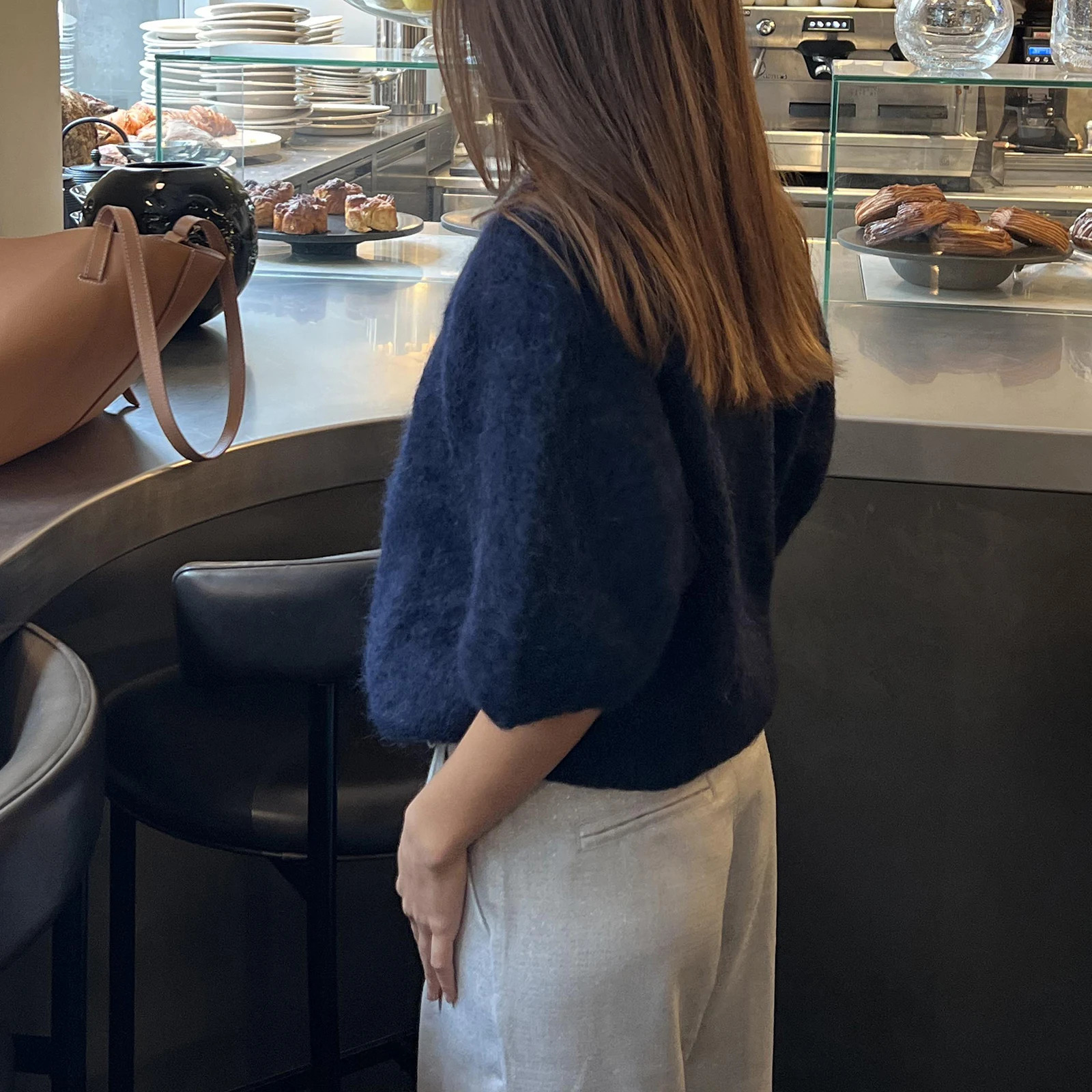 Womens Spring Autumn Y2K Vintage Loose Knitted Sweaters Half Sleeve Round Neck Solid Color Casual Cropped Pullover Tops 250618