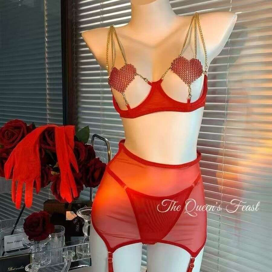 Sexy Lingerie Sexy Bra Set Red Lingerie Hollow Out Erotic Push-Up Lace Women Lingerie