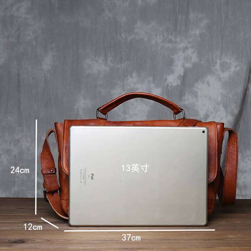 JLFGPJ Texture Original Vintage Old Rubbed Color Vegetable Tanned Cowhide Crossbody Bag Men's Genuine Leather Handheld Briefcase