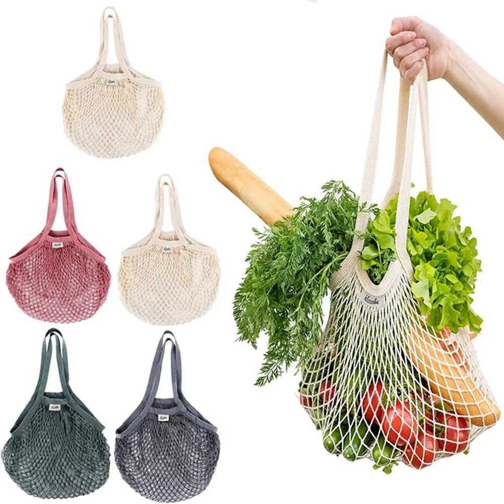 Portable Reusable Grocery Bags Vegetable Bag Washable Cotton Mesh String Organic Organizer Handbag Short Handle Net Tote B250618