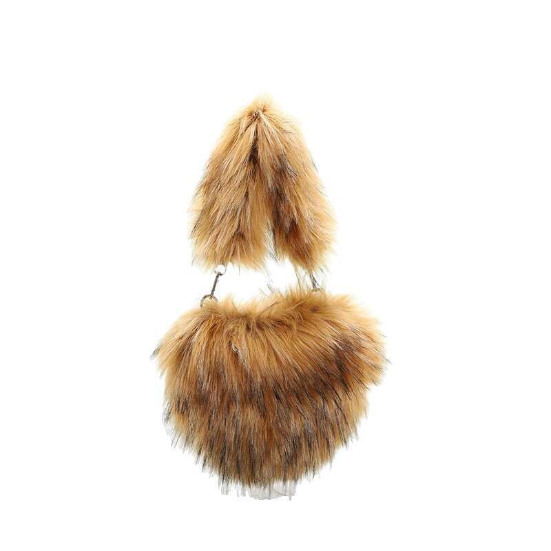 Fluffy Faux Dog Fur Trendy Women's Fashion Heart-shaped Plush Shoulder Underarm Bag