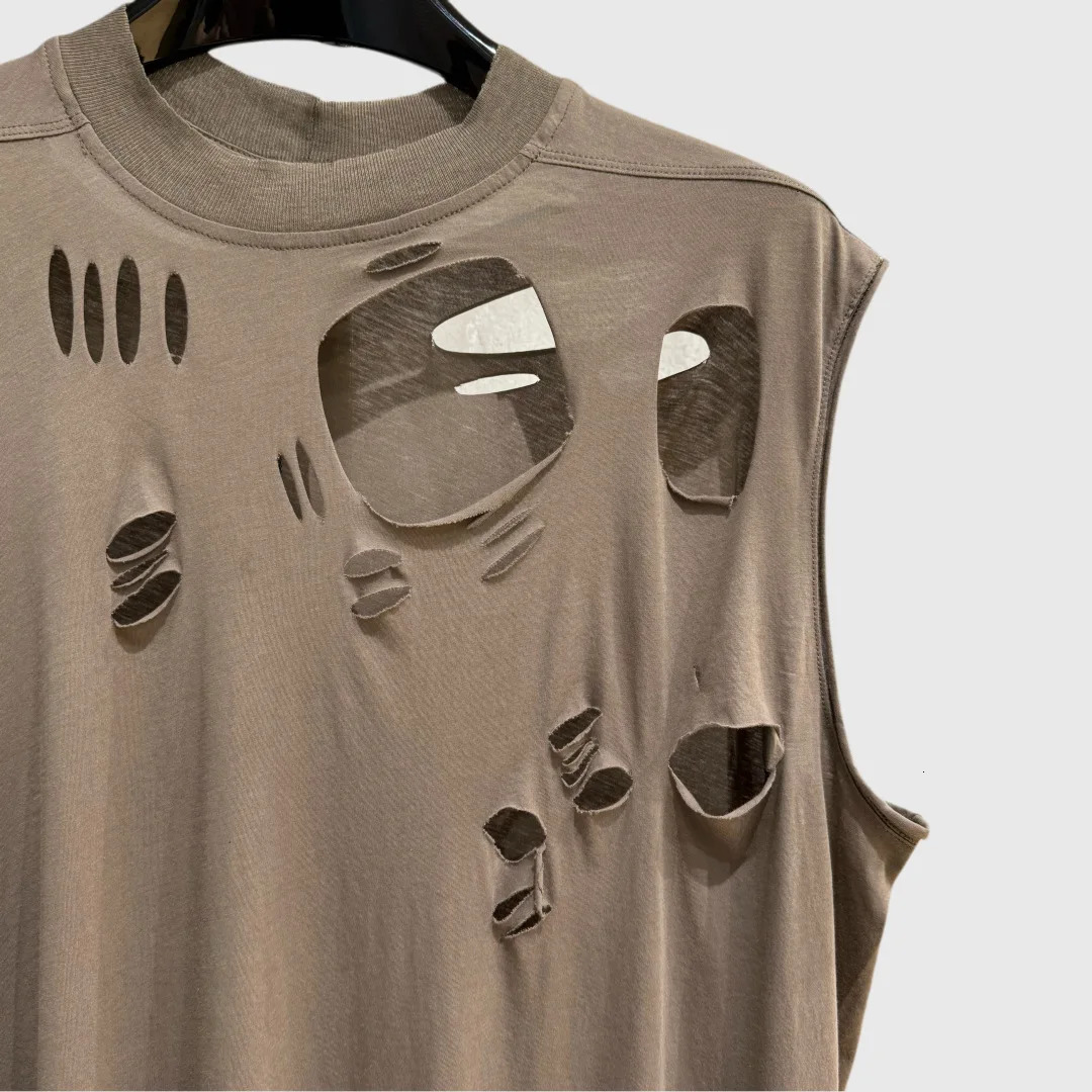 High Street Dark Ro Tees T-shirt Mens Cotton Sleeveless Hollowed Out Perforated Personalized Trendy Tanks Oversized T Shirt 250617