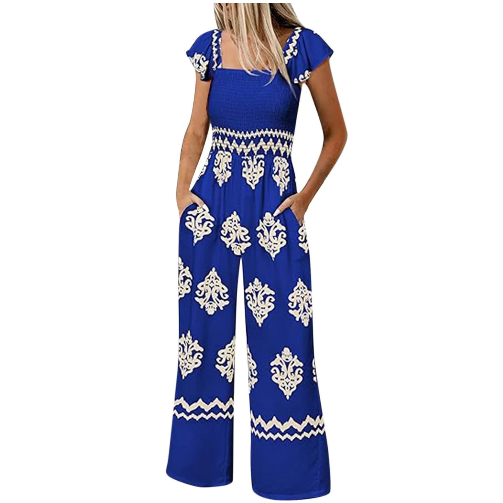 Womens Jumpsuit Bohemian Print Casual High Waist Wide Leg With Pocket for Women Jump Suit Overall 250617