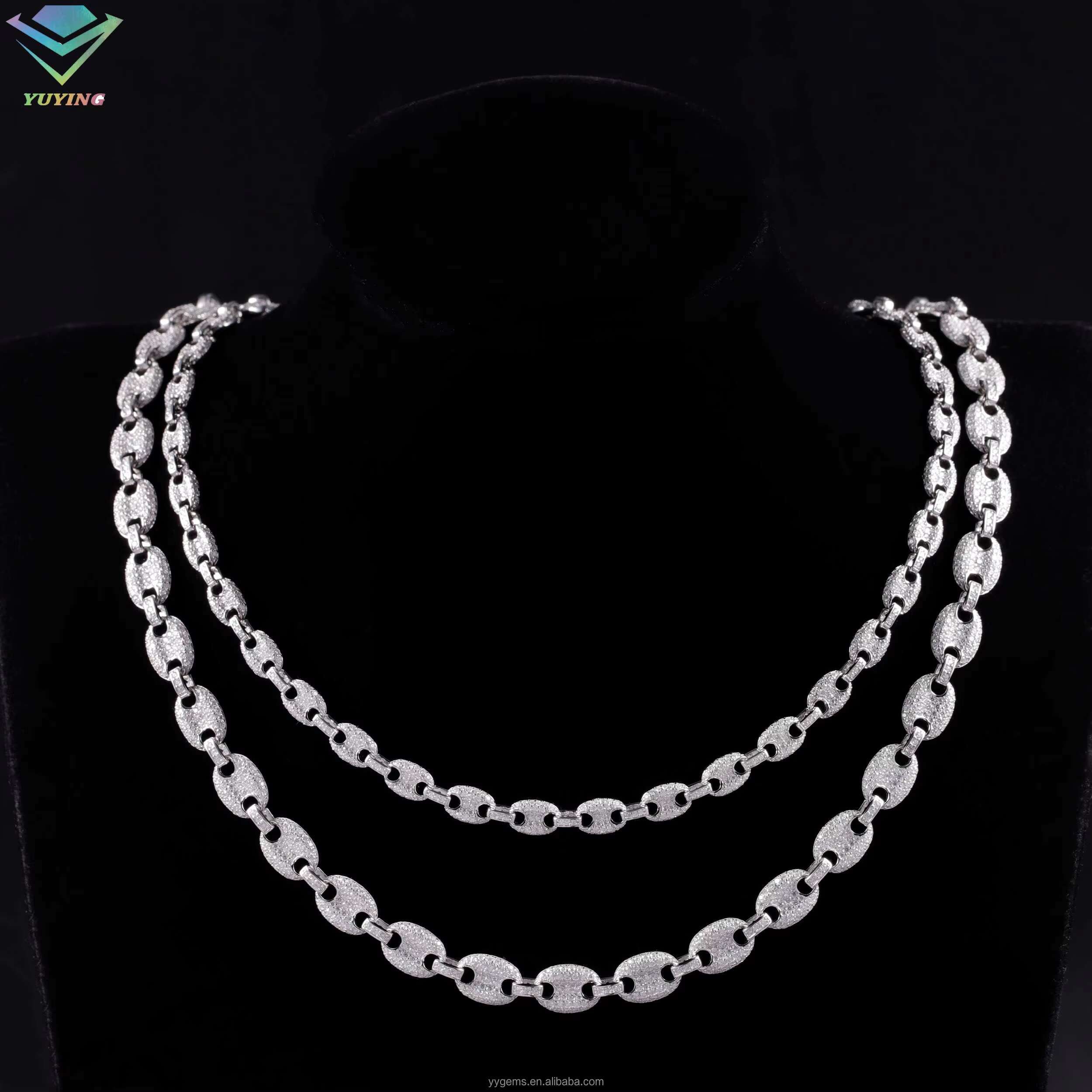 Handmade Solid 925 Sterling Silver Cubic Link Chain Miami Gold Plated for Mans VVS Moissanite Diamond Necklace Great Gift Party