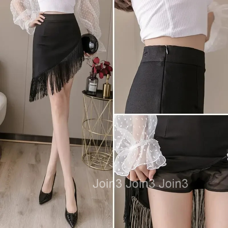 Woman Skirt Black Pants Wrap High Waist Tight Chorts Fringe Skirts for Women Stylish Korean Style Y2k Vintage Casual Premium V