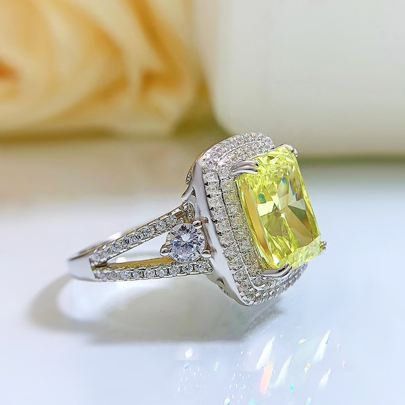 Elegant Olive Colored Gemstone Ring 925 Sterling Silver 8x11mm Brilliant Cut Cubic Zirconia Stones