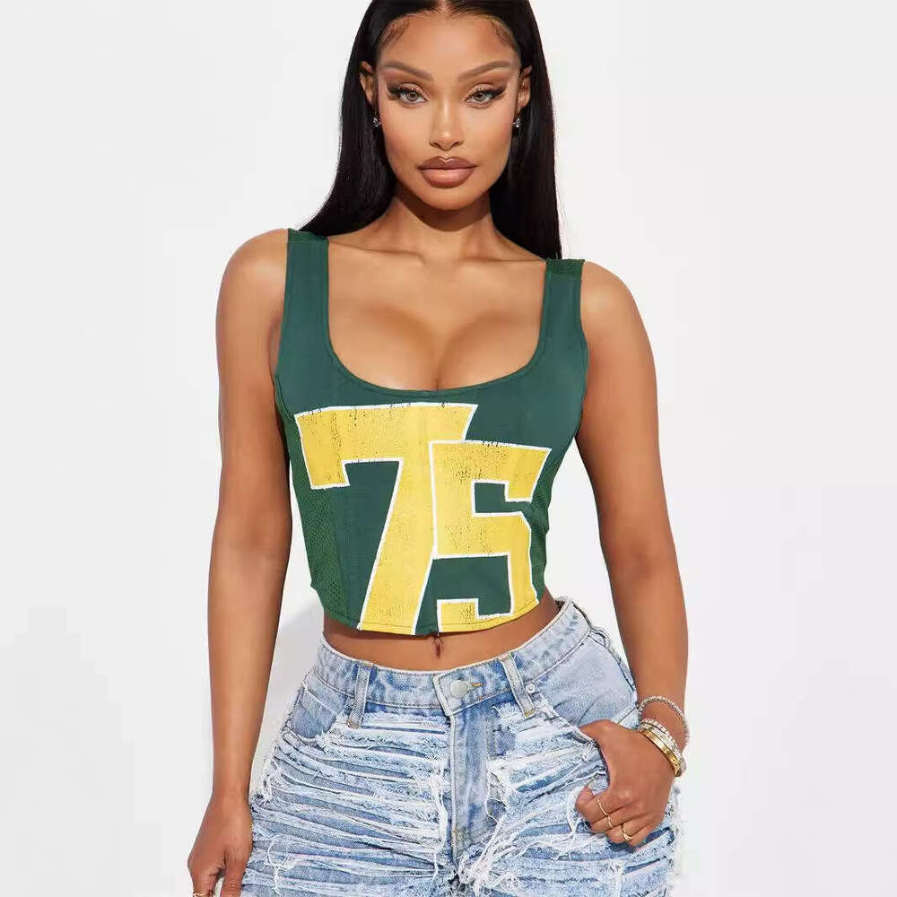 Summer New Slim Fit Printed Street Sexy Spaghetti Strap Backless Short Tank Top B5