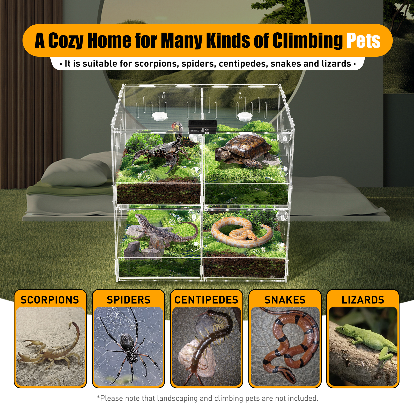 4-Tier Acrylic Reptile Terrarium Transparent Climbing Pet Enclosure for Lizards Small Animals Multi-Level Habitat for Bedroom Office Laboratory Decor