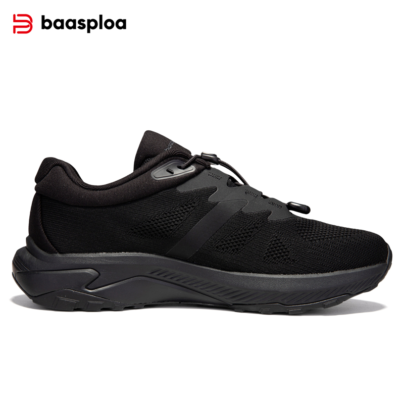 Baasploa Men Casual Shoes Knitted Breathable Elastic Buckle Sneakers Lightweight Non Slip Male Walking Outdoor Hiking Shoe