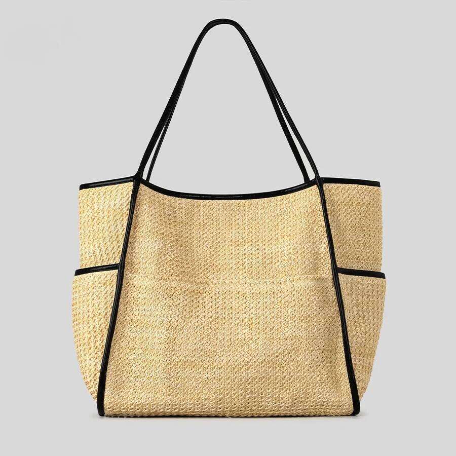 Casual Large Capacity Tote Bag PP Straw Women Shoulder Bags Weave Sumnmer Beach Handbags Multiple Pockets Big Bali Shopper Purse