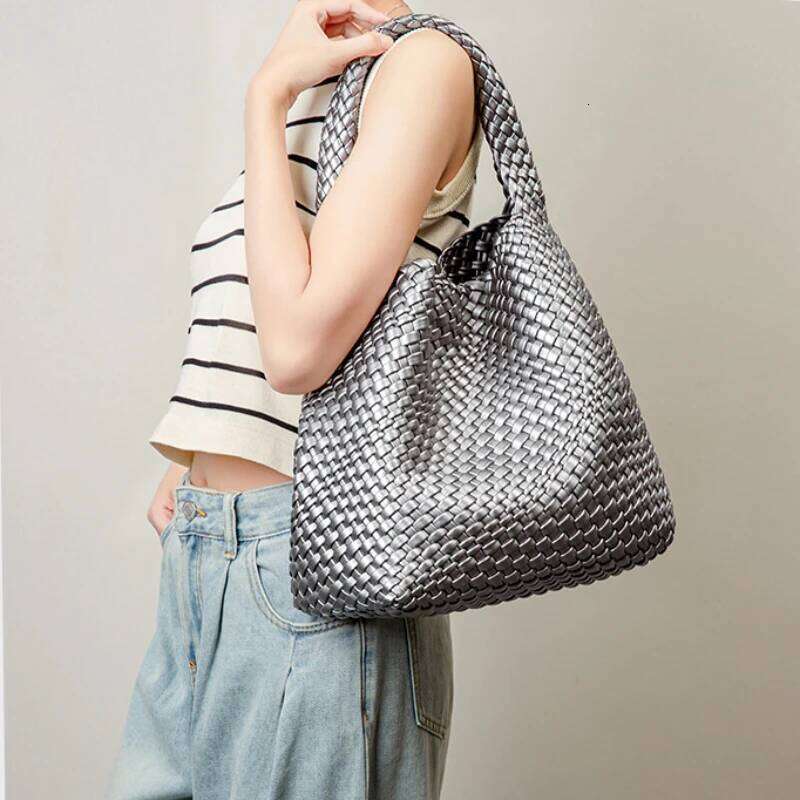 Neoprene Woven Bag Large Capacity Portable Handbag For Women Designer Cowhide Weave Style Beach Hand Casual Knitted Tote Bags