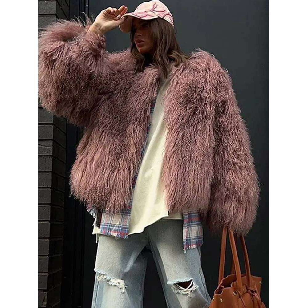 Exaggerated Solid Faux Fur Coats Women Vintage Plush O-neck Warm Open Coat Female Winter Elegant Chic High Street Outwear