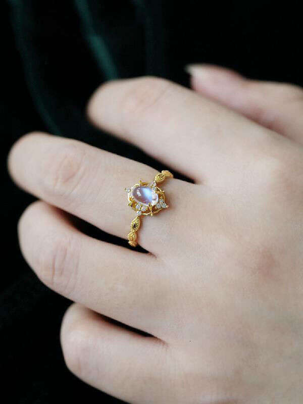 Inlaid Anti-Moonstone for Women, Ins Style, Niche Design, High Aesthetic, Adjustable Open Ring