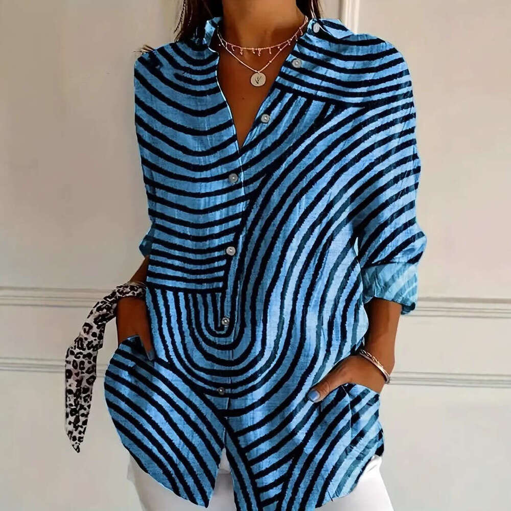 Spring New Turn-Down Collar Mid-Sleeve Casual Shirt Women's Creative Floral Print Blouse B5