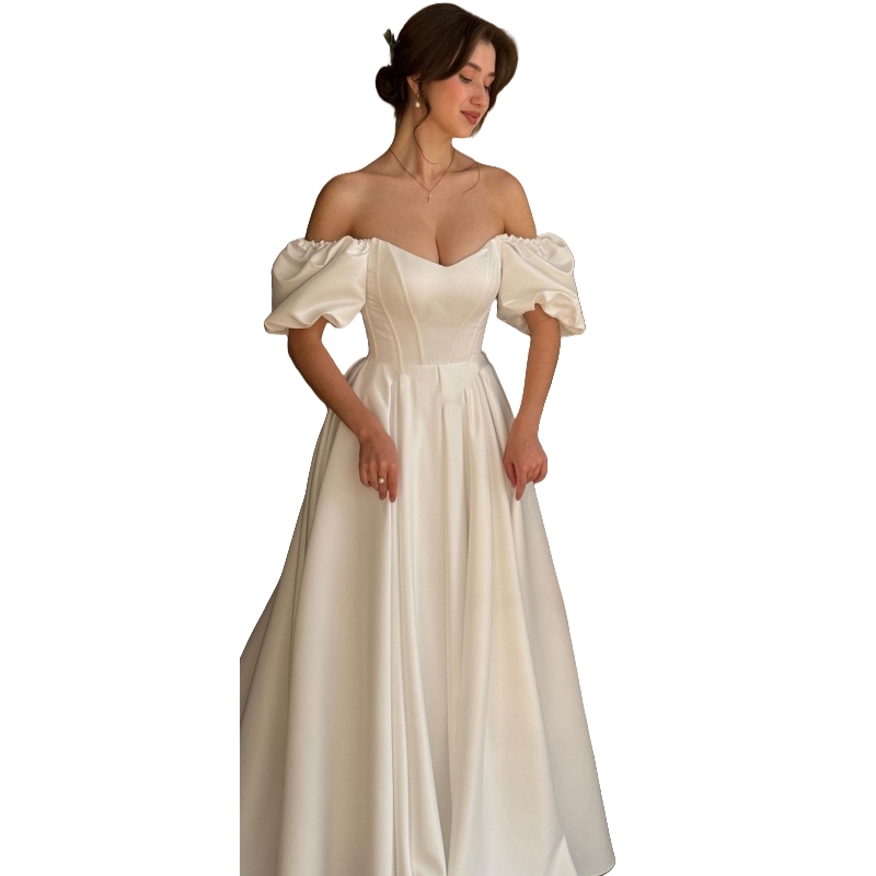 Princess Renaissance Wedding Dress A-Line Off Shoulder Victorian Elopement Corset Bridal Gown Fairy Satin Simple Garden Bride Dresses