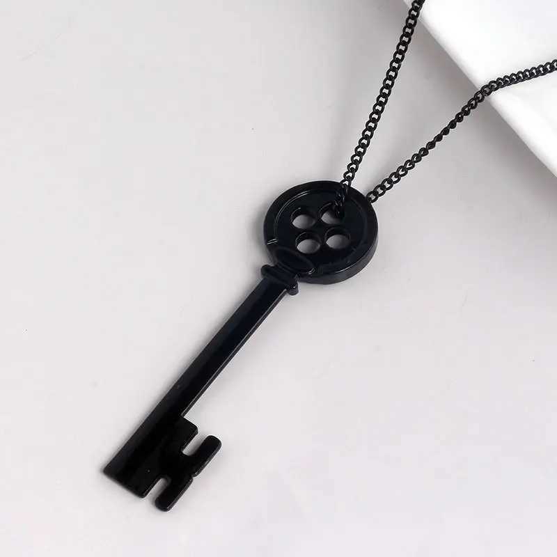 Movie Coraline Black Button Key Of The Secret Door Pendant Necklaces Cosplay Accessories W250618