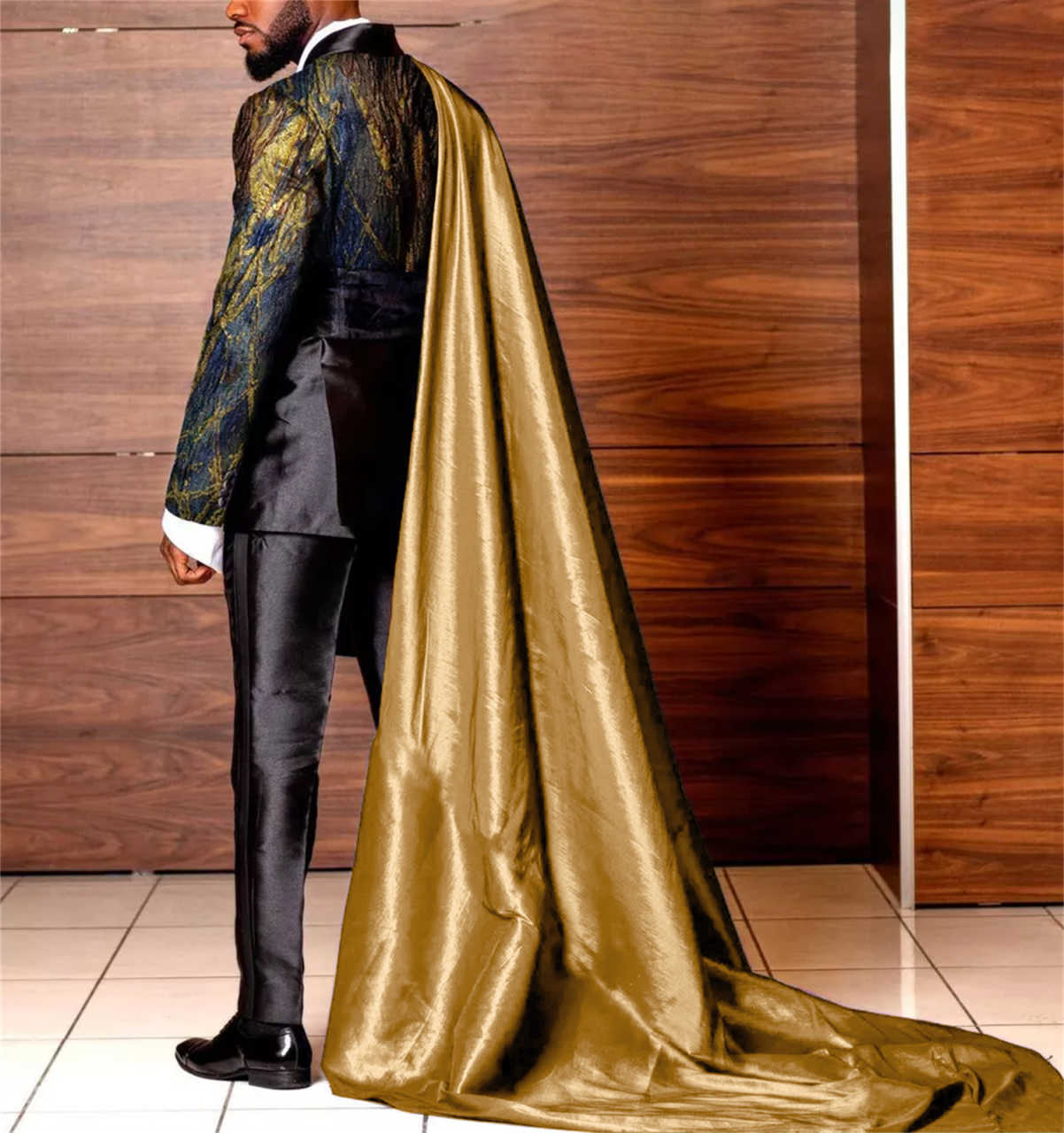 Fashion Modern Men Suit Cross Skull Beetle Applique Shawl Lapel Groom Wear Halloeen Party Tuxedo 3 Pcs (Jacket+Pant+Cape) Customized