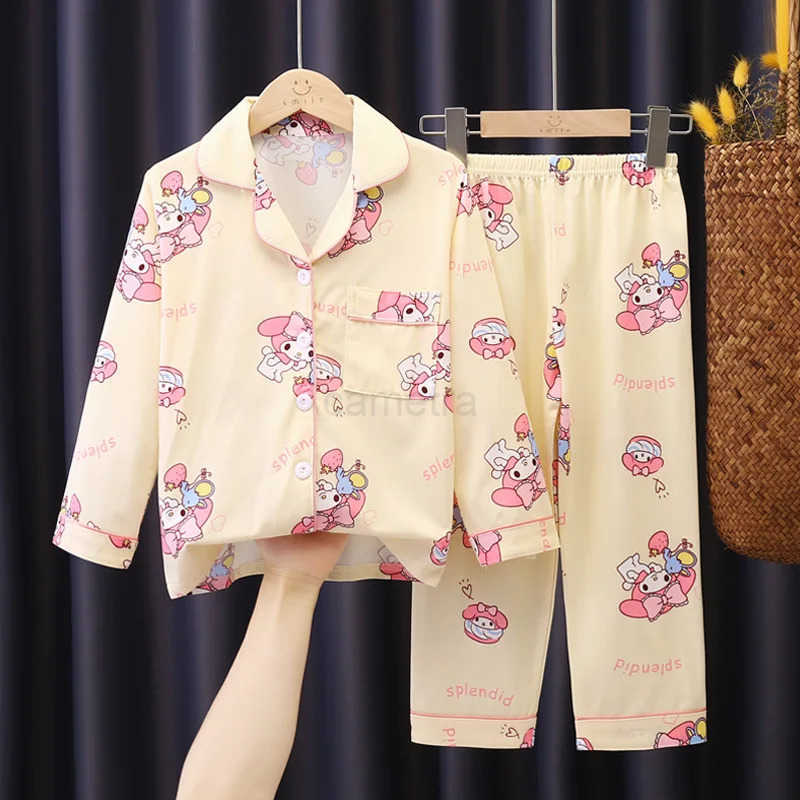 Sanrio Summer New Ins Childrens Home Clothes Cartoon Anime Long Sleeve Cardigan Pajama Set Loungewear Sets for Children Sleepwear XJ250618XJ250618